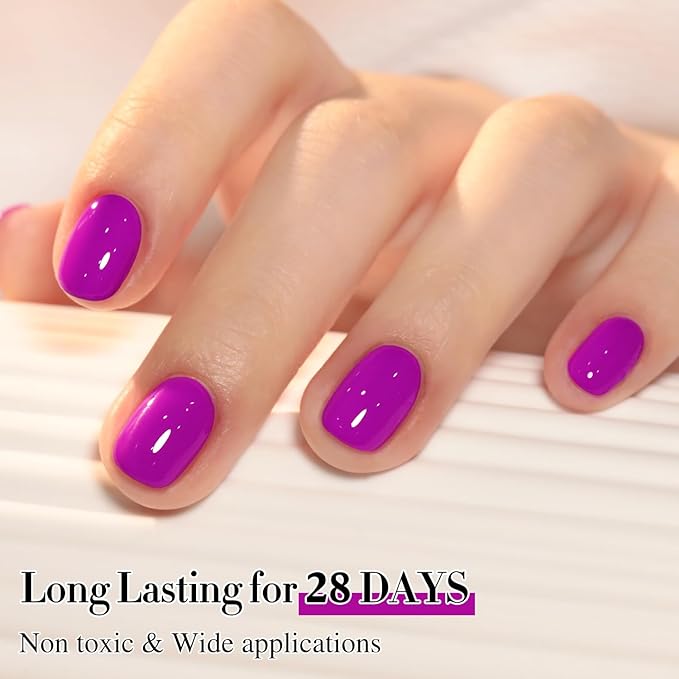 Double Rhythm 0.50 OZ Gel Polish Same Color Same Bottle Golden Round Hema Free Neutral Natural Milky 15 ML Jelly UV Polish Art DIY at Home (Neon Purple-C1313)