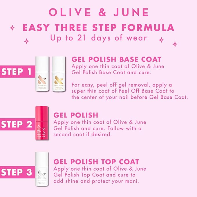 Olive & June Gel Polish | UV LED Nail Lamp Needed | Long Lasting Formula | Up to 21 Days of Wear | Damage-Free Removal | Salon-Quality Manicure, Pedicure at Home | CS | Coral