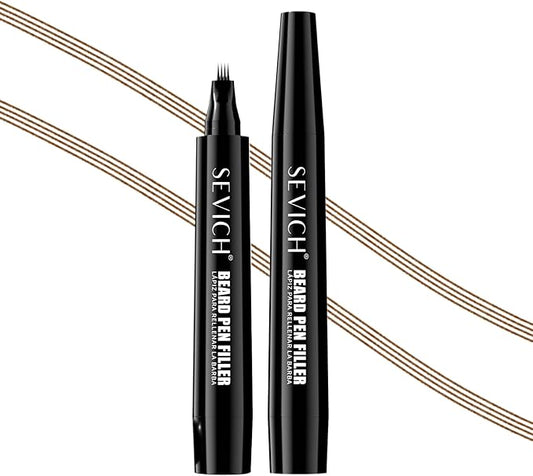 SEVICH Beard Pencil Filler for Men 2-Pack,4-Tip Beard Pen Instantly Fills Sparse Areas & Covers Gaps, Waterproof & Sweat-Resistant,Natural Look,Value Bundle,Dark Brown