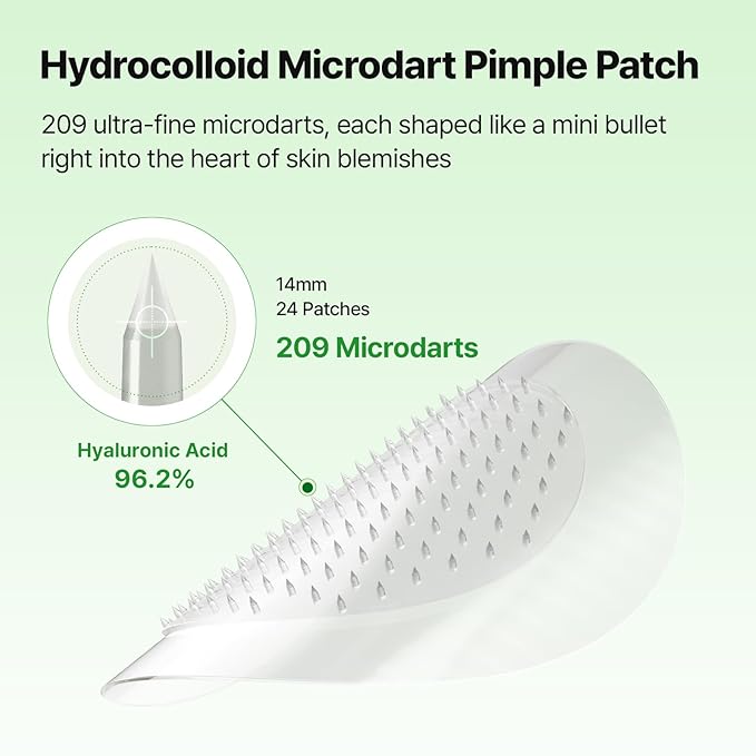 Needly Patch for Blemishes, 24 Patches | Hydrocolloid Microdart Pimple Patch, Micropoint Acne Patch for Early-Stage Zits and Deep Pimples, Acne Spot Cover, Korean Skin Care