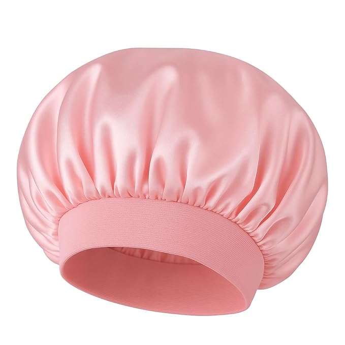 Satin Sleep Bonnet for Women - Pink Silk Hair Wrap for Sleeping, Adjustable Soft Night Cap for Curly Hair, Natural Hair Protection, Frizz-Free, Single Layer Lightweight