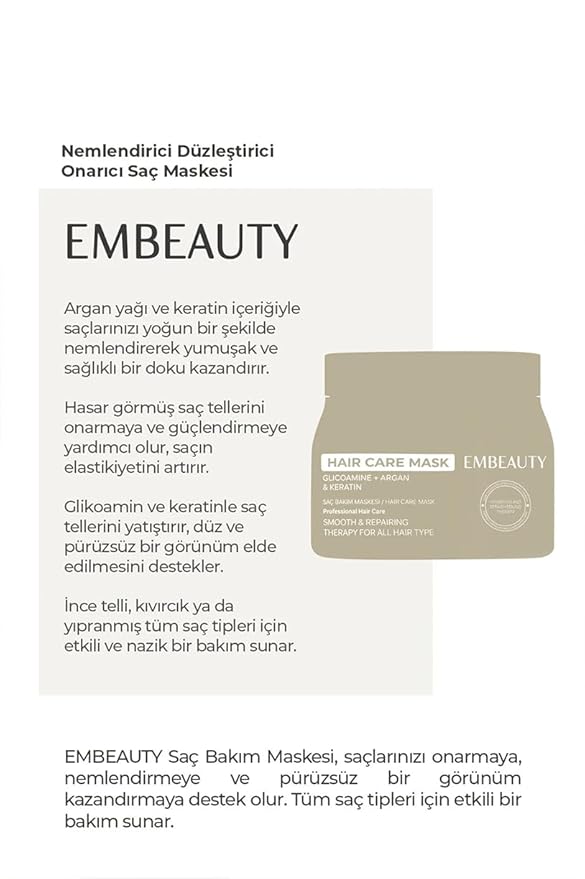 EMBEAUTY Intensive Keratin Deep Repair Hair Mask – Nourishing & Strengthening Formula for Dry, Damaged and Dull Hair, Moisture-Rich Softening Care, Suitable for All Hair Types 500 ml / 16.91 fl oz