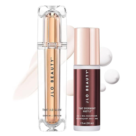 JLO BEAUTY Face Serum Set for Day & Night, Firming, Hydrating & Exfoliating Skincare with AHA, BHA & Hyaluronic Acid, Anti Aging Facial Serum, Skin Care Gift Set for Women, Travel Size, 1 Fl Oz Each