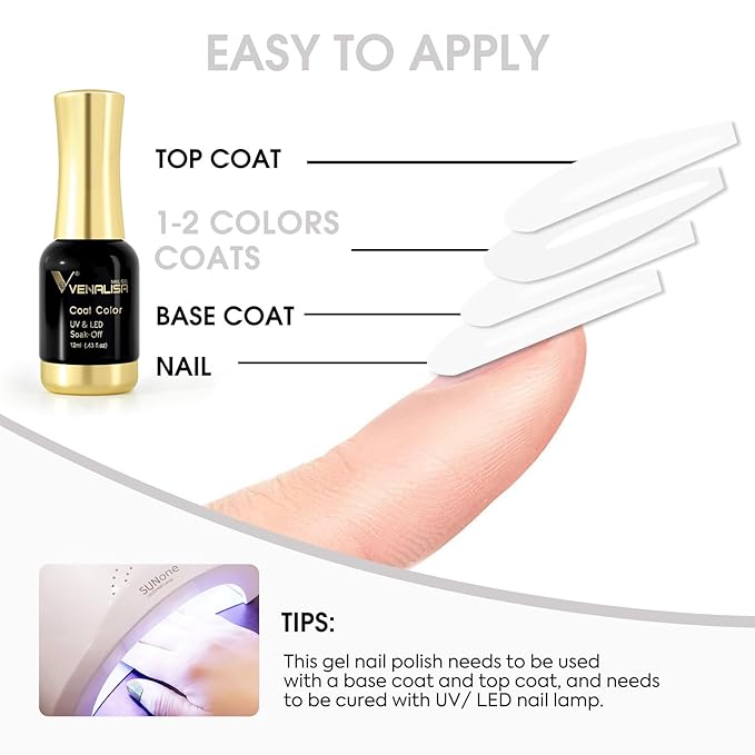 VENALISA White Gel Nail Polish 1 Pcs 12ml White Color Gel Polish Soak Off UV Salon Manicure DIY at Home Nail Art For Girls Women