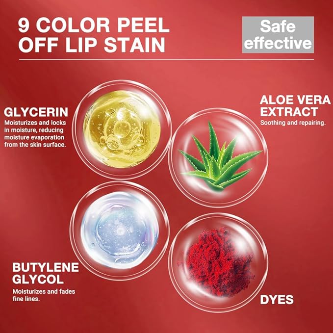 evpct Lip Tains Peel off, 3Pcs Peel off Lip Liner Tattoo Lip Stain Tint Gloss Makeup Set, Long Lasting Waterproof 24 Hours Matte Transfer-proof Color Stay Lipstick, Orange Red & Light Red & Nude Pink