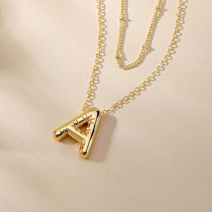 PANSHI Gold Initial Necklaces Gifts for Teen Girls Women Girlfriend Teen Girl Gifts Trendy Stuff Layered Bubble Letter Necklace Gold Jewelry Birthday Gift