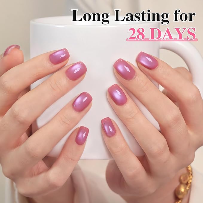 Double Rhythm Jelly Glass Cat Eye Gel Polish with Magnet 15ML Holographic Glitter Shimmer Translucent Sheer Color Magnetic Nail Polish Salon DIY at Home (Grape Purple-MC1240)