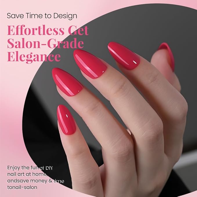 evpct Glossy Press on Nails Short Almond Short for Women, Red Fake Nail with Kits Salon Quality Reusable Stick on Nails In 15 Sizes 30Pcs Full Cover False Nail Soft Gel Set Kit for Gift, 21