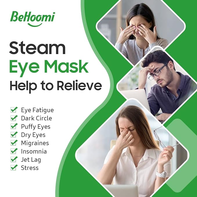 BeHoomi 30Packs Steam Eye Mask, Heated Eye Mask Warm Compress for Eyes, Self Heating Disposable Steam Mask for Home Sleep, Spa, Travel Essentials & Relaxation Gifts, Stocking Stuffers (Lemongrass)