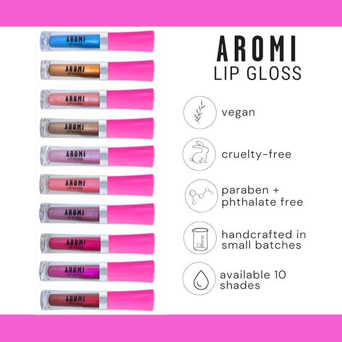 Aromi Fuchsia Lip Gloss | Highly Pigmented Magenta Pink Lip Color, Glossy Finish, Plumping Lip Oil, Non-Stick, Shimmery, High-Shine (Fab Fuchsian)