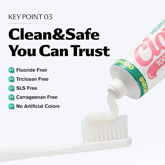 CloveDen Fluoride Free Vegan Whitening Toothpaste – Hydrogen Peroxide Stain Removal, Hydroxyapatite Enamel Support, Gentle Daily Whitening, SLS-Free, Lemon Mint Freshness, 3.52oz / 100g