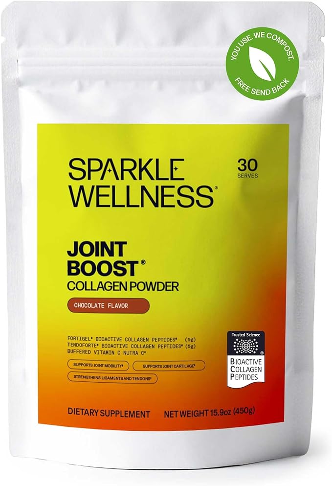 Sparkle Wellness FORTIGEL & TENDOFORTE Collagen Peptides | Collagen Powder with Calcium Ascorbate Vitamin C to Support Joint Mobility, Tendon & Ligament Health | Joint Boost (Chocolate) [30-Serves]