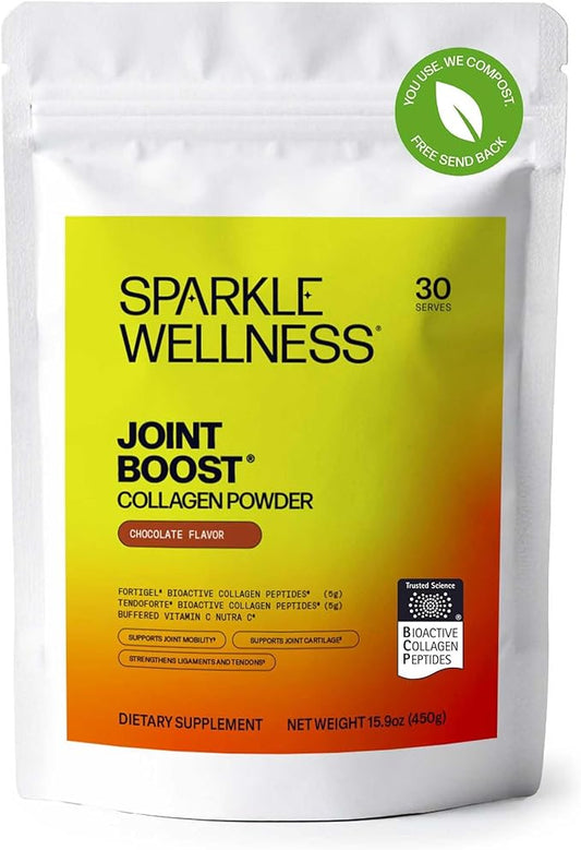 Sparkle Wellness FORTIGEL & TENDOFORTE Collagen Peptides | Collagen Powder with Calcium Ascorbate Vitamin C to Support Joint Mobility, Tendon & Ligament Health | Joint Boost (Chocolate) [30-Serves]