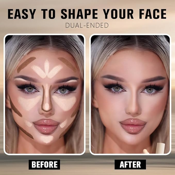 evpct Nuetral Nude & Beige Cream Foundation Stick Face Body Makeup Dual Ended, no Transfer Waterproof 2in1 Cream Concealer Stick Contouring Makeup, Nose Contour Bronzer Sticks Face Highlighter Make up