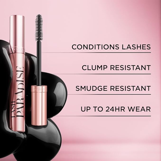 L'Oreal Paris Makeup Voluminous Lash Paradise Mascara, Voluptuous Volume, Intense Length, Feathery Soft Full Lashes, No Flaking, No Smudging, No Clumping, Blackest Black, 0.25 Fl Oz (Pack of 1)