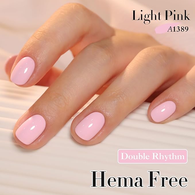 Double Rhythm 0.50 OZ Gel Polish Hema Free Same Color Same Bottle Golden Round Translucent Neutral Natural Milky 15 ML Jelly UV Polish Art DIY at Home (Light Pink-C1389)
