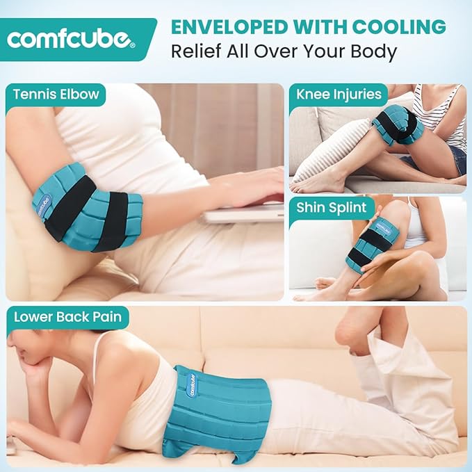 Comfcube Ice Pack for Knee After Surgery, 2 Hours Long Lasting Cold Pack for Knee Injuries, FSA Eligible, Cold Therapy Flexible Ice Pack for Pain Relief, Swelling, Surgery, ACL, Meniscus Tear