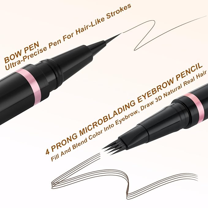 Eyebrow Pencil, 2-in-1 Waterproof Eyebrow Pen with 4 Tip Brow Pen and Ultra-Precise Brow Pencil, with Dual-ended Eyebrow Brush, Eyebrow Makeup for Natural Looking Eyebrows - Dark Brown