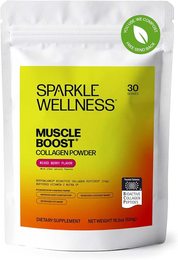 Sparkle Wellness Muscle Boost (Mixed Berry) [30-Serves] | Collagen Supplement Powder with Hydrolyzed BODYBALANCE Collagen Peptides & Buffered Vitamin C | Improves Body Composition