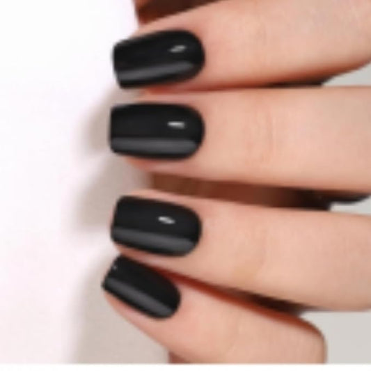 LAMIMOSA 32Pcs Black Press on Nails Short Square - Soft Gel Fake Nails in 16 Sizes, Reusable Solid Color Glue on Nails Kit, MIDNIGHT