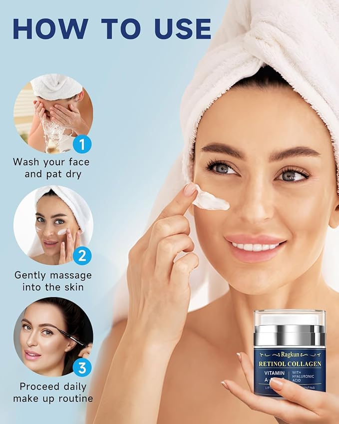 Ragkun Retinol Cream for Face, Collagen Neck Creams for Tightening and Firming, Anti Aging Day & Night Facial Moisturizer for Women & Men, Instant Face Lift Wrinkle Cream 1.7 fl. oz.