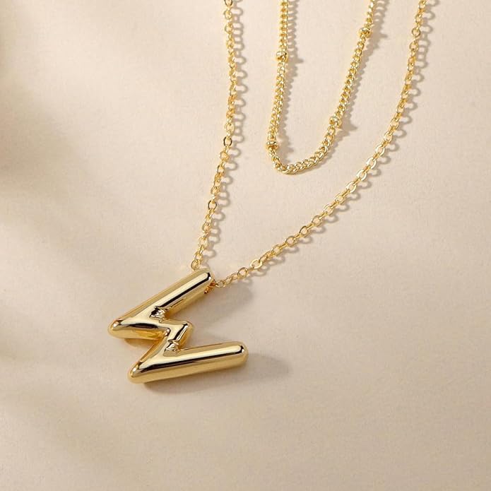 PANSHI Gold Initial Necklaces Gifts for Teen Girls Women Girlfriend Teen Girl Gifts Trendy Stuff Layered Bubble Letter Necklace Gold Jewelry Birthday Gift