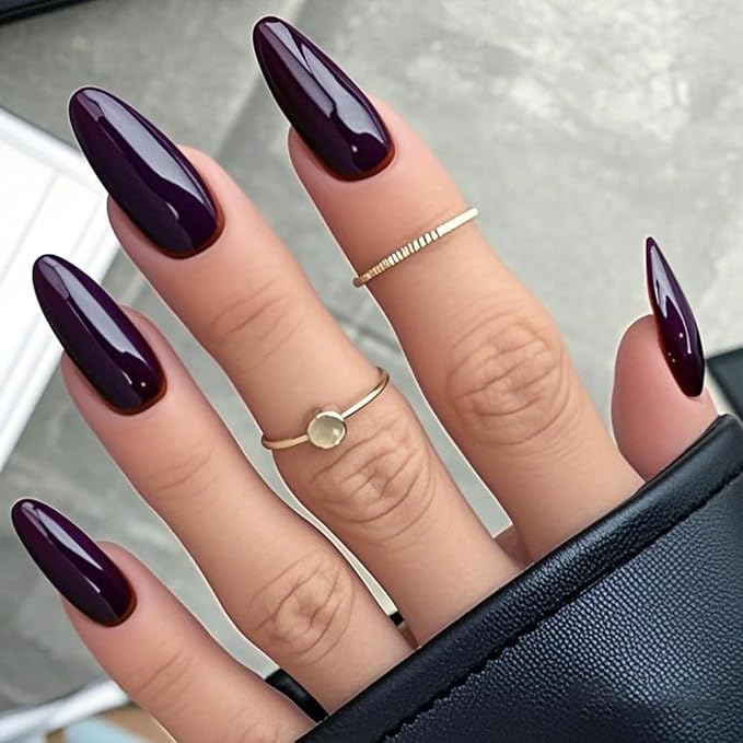 GLAMERMAID Dark Red Press on Nails Medium Almond, Handmade Jelly Soft Gel Deep Red Glue on Nails Stiletto, Burgundy Gothic Fake Nails Set, Reusable Acrylic Stick on False Nails Manicure Kit for Women