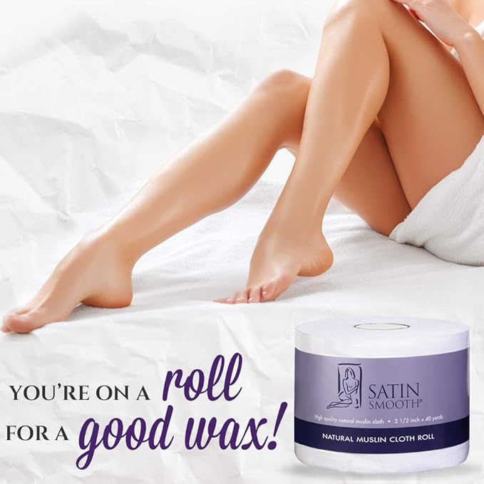 Satin Smooth Natural Muslin Waxing Strips – Muslin Roll, Cloth Wax Roll for Body & Face Hair Removal, 3.5 in x 40 yards