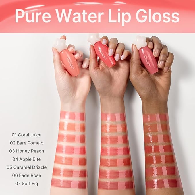 dasique Pure Water Lip Gloss #02 Bare Pomelo 0.09 oz | Variety of Colors | Dewy Gloss | Buildable Gloss Tesxture | Non-Sticky | K-beauty