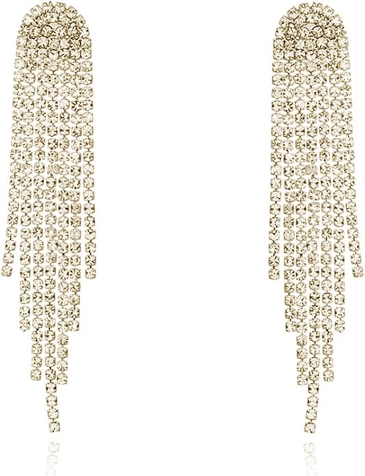 HERIER Rhinestone Earrings Dangling for Women Chandelier Statement Tassel Earrings Girls Silver Sparkly Drop Cubic Zirconia Crystal Earrings Long Dangle Costume Jewelry