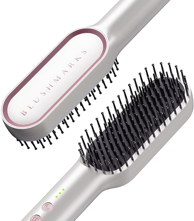 BLUSHMARKS Hair Straightening Brush, Upgraded Negative Ionic Straightener Comb and Blow Dryer 2 in 1 for Women and Girl, 3 Optional Mode, Hot Air & Cold Air and Straighten & Curl Hair, Idea Gift