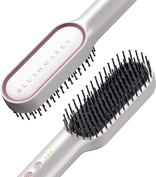 BLUSHMARKS Hair Straightening Brush, Upgraded Negative Ionic Straightener Comb and Blow Dryer 2 in 1 for Women and Girl, 3 Optional Mode, Hot Air & Cold Air and Straighten & Curl Hair, Idea Gift