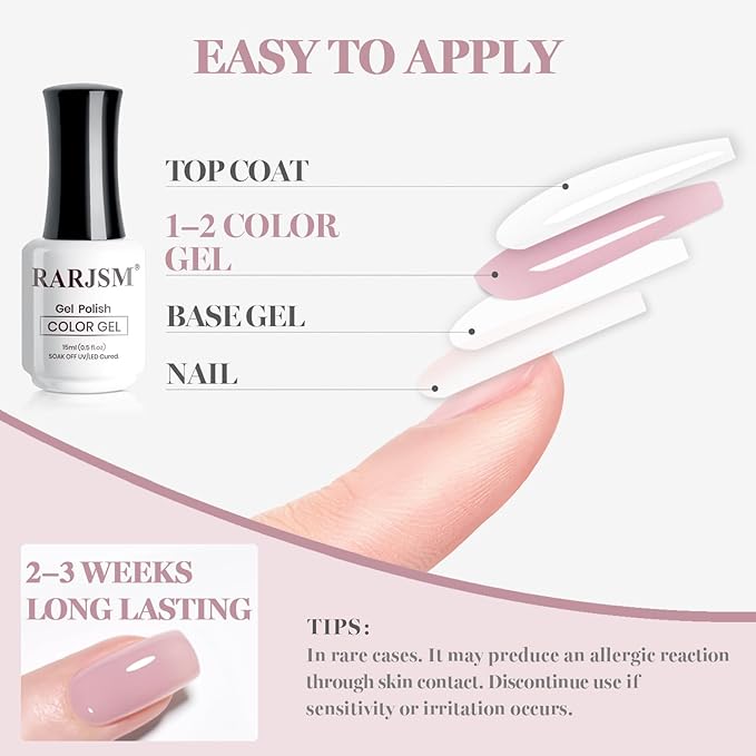 RARJSM Nude Gray Blush Pink Gel Nail Polish Neutral Skin Tone Sheer Jelly Gelpolish 1PC 15ml Single Bottle Creamy Transparent Natural Nudegel Polish Soak off Cured for Home Salon French Manicure