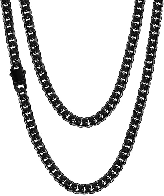 Fiusem 3.5mm Cuban Link Chains for Men, Silver Tone/Black/14K Gold Plated Stainless Steel Necklace Chain, Mens Necklace 16, 18, 20, 22, 24, 26, 28 Inch