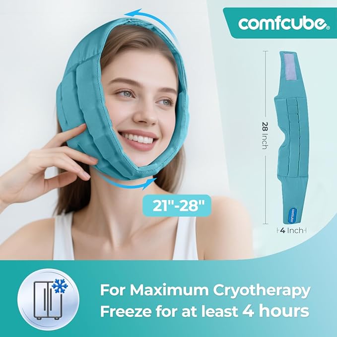 Comfcube Wisdom Teeth Ice Pack Head Wrap, 2 Hours Long Lasting Cold Therapy Flexible Snug Fit Jaw Face Ice Pack for Oral Surgery, TMJ, Teeth Removed Pain, Cosmetic Injection, Swelling