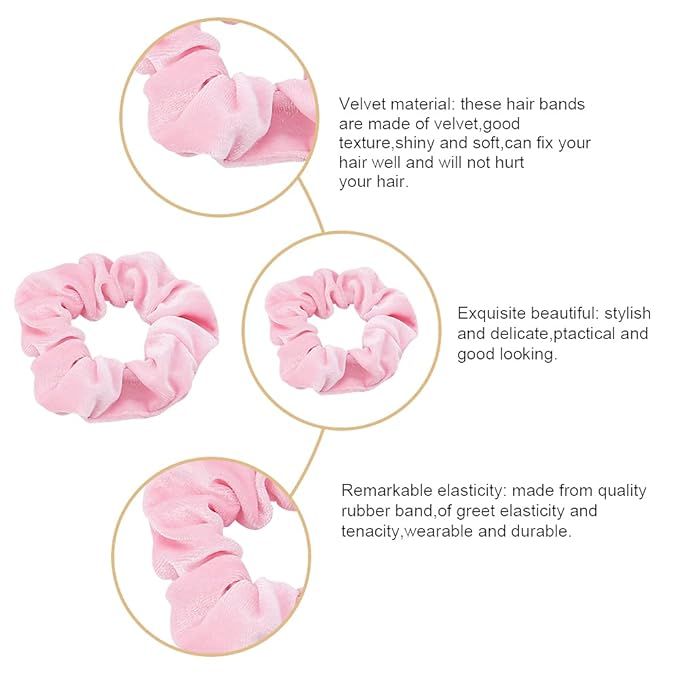 Didder 20 Pcs Pink Velvet Scrunchies, Soft Hair Ties for Women Girls Elastic Bobbles Ropes Scrunchie, Cute Hair Accessories for Daily Use
