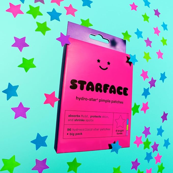 Starface Party Pack BIG PACK Hydro-Stars, Colorful Hydrocolloid Pimple Patches, Absorb Fluid and Reduce Redness, Cute Star Shape (96 Count)