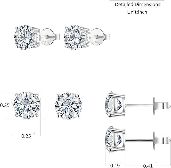 14K White Gold Lab Grown Diamond Stud Earrings, 0.5-2.00 Ct Round IGI Certified, E-F Color VS1-VS2 Clarity, Push Back Setting