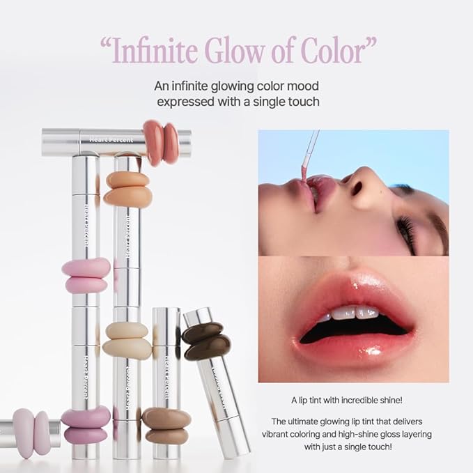 Heart Percent Dote On Mood One Way Glowy Tint, Glass-like High Shine Glossy Finish w/Long-Lasting Luminous Color Lip Stain for Glowy Look, #07. Muted Caramel