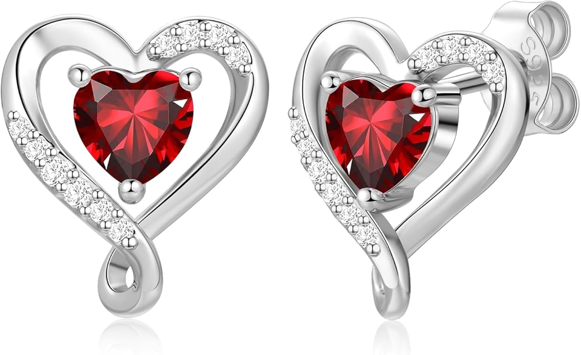 Zifeel Earrings for Women, S925 Sterling Silver Rose Gold Birthstone Heart Studs Earring for Girlfriend Wife, Anniversary Birthday Christmas Valentines Mothers Day Gifts Jewelry for Women Wife Her Mom