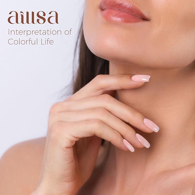 AILLSA Milky Pink Gel Nail Polish Natural Nude Jelly Gel Polish Light Color Translucent Nude Polish Sheer Pink Neutral Nails Soak Off U V Gel for French Manicure Nail Salon at Home 0.51 Fl Oz/GB90