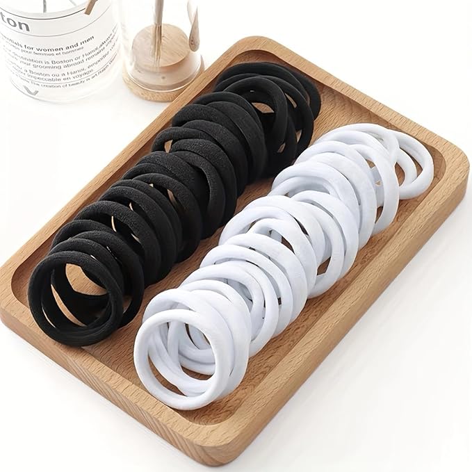 100Pcs Black Onyx Hair Ties – Soft Cotton Seamless Hair Elastics for Thick or Thin Hair, No Snag, Dent-Free, Break-Resistant, Sports & Daily Use, All Ages