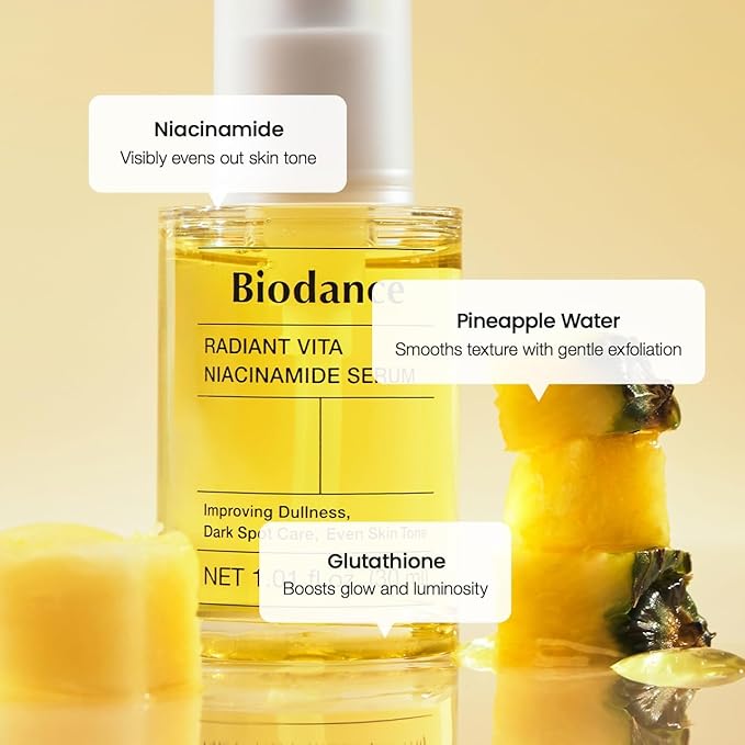 BIODANCE Radiant Vita Niacinamide Serum, for Even Tone Dark Spot Care with Vitamin C, Hydrating for Sensitive Skin, Filter Glow Serum, Korean Skin Care, Gifts for Women | 1.01 floz x 1 ea