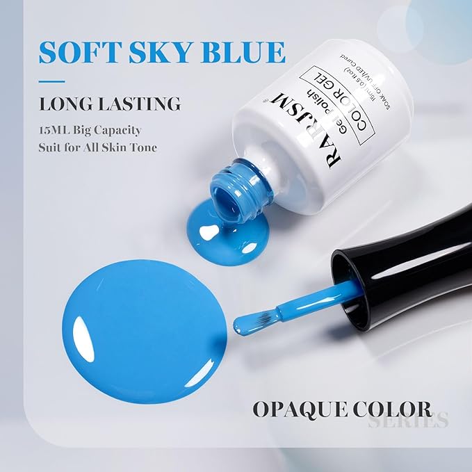 RARJSM Sky Blue Gel Nail Polish 1PCS 15ML Long Lasting Opaque Light Soft Blue Milky Creamy Gelpolish Soak off U V Curing Required Nail Art French Manicure Salon DIY at Home