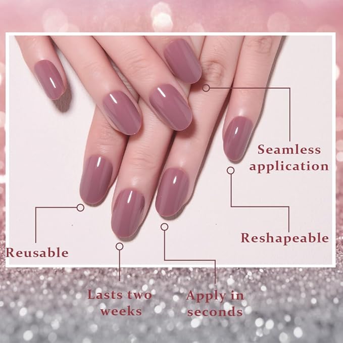evpct Mauve Real Short Oval Press on Nails for Women, Extra Short Glossy Mauve Fake Nail Salon Quality with Nail Kit Set Kit, Soft Gel Full Cover Reusable Stick on Acrylic False Nails Perfectly Fit