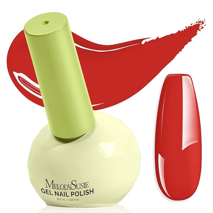MelodySusie Highly Pigmented Gel Nail Polish, 0.56 Fl Oz Soak Off UV LED Red Gel Polish, Plant-Based Formula, 16.5ml Tilt-and-Stand Bottle, TPO & HEMA Free, Gift for Nail Art at Home & Salon