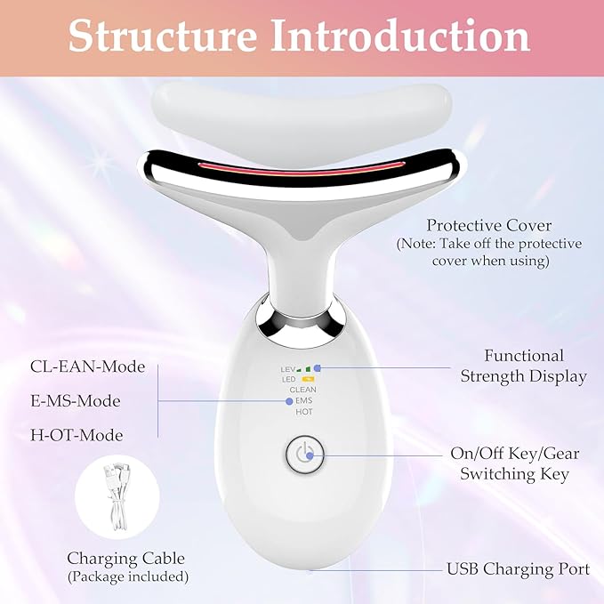 Red-Light-Therapy-for-Face and Neck Massager,7 Colors Womens Skin Rejuvenation Lifting Facial Massager Tool for Toning,Glow Boost