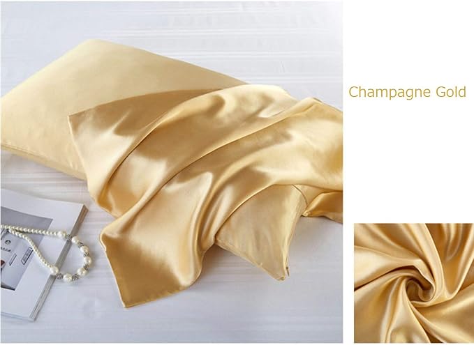 Mulberry Silk Pillowcases Set of 2, Hypoallergenic Satin Pillow Covers for Hair and Skin, with Hidden Zipper, Both Side 100% 19 Momme Silk (Champagne Gold,King)