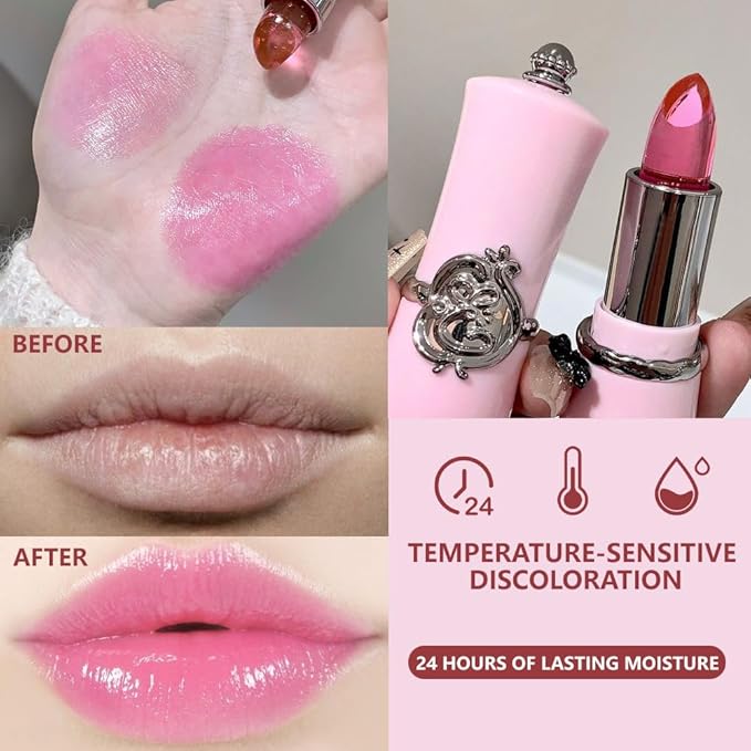 Jelly Color Changing Lipstick Queen,Mood Moisturizer Long Lasting Lip Care Lip Balm Magic Waterproof Lip Gloss Glossly Makeup Lipstick Set for Women (3pcs pink)