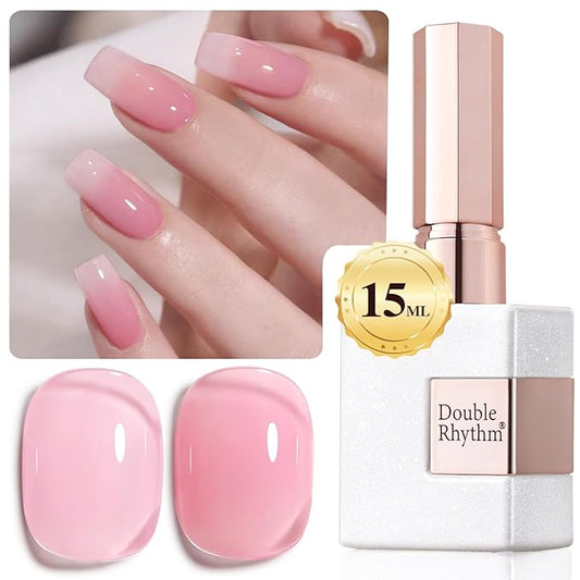 Double Rhythm Gel Polish 15ML Jelly Sheer Pastel Light Milky Color Pearl White Bottle 1 PC 0.5 OZ Full Size Nail Art Salon at Home (Pink-D1386)